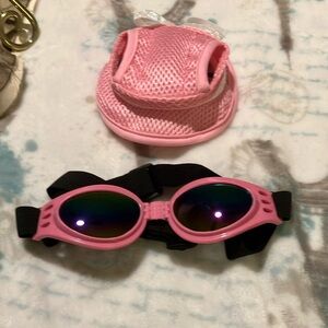 Dog Summer Set adjustable Sun Glasses and Pink Hat with Bow